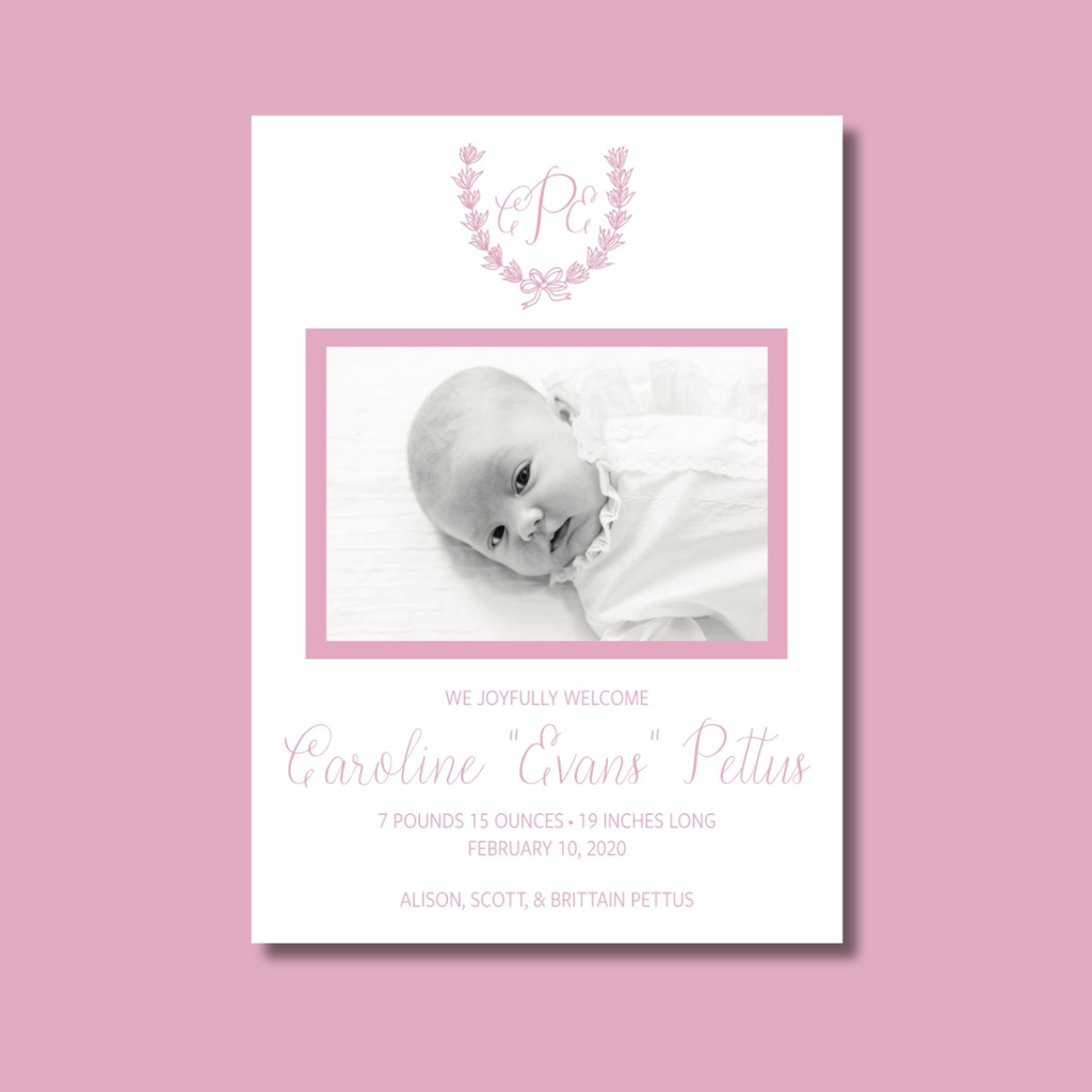 Floral Monogram Birth Announcement