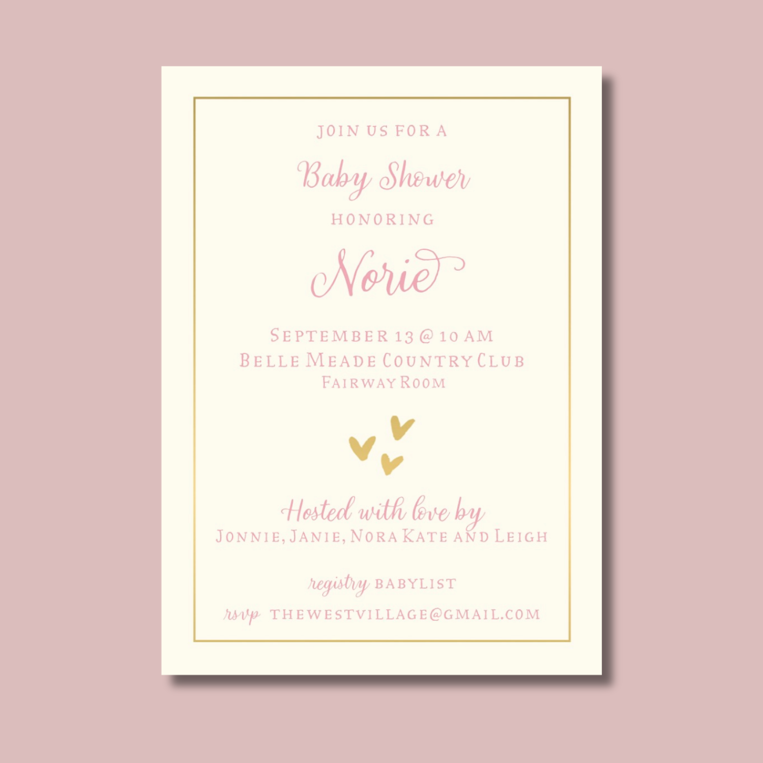Gold Hearts Baby Shower Invitation