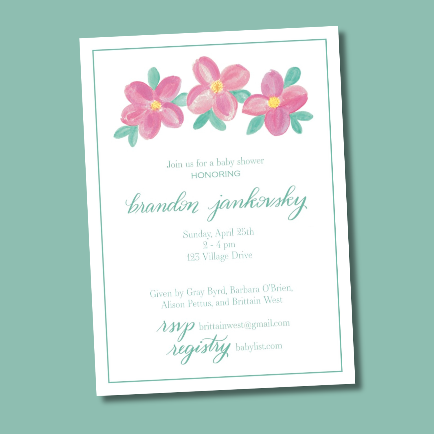 Pink Flower Baby Shower Invitation