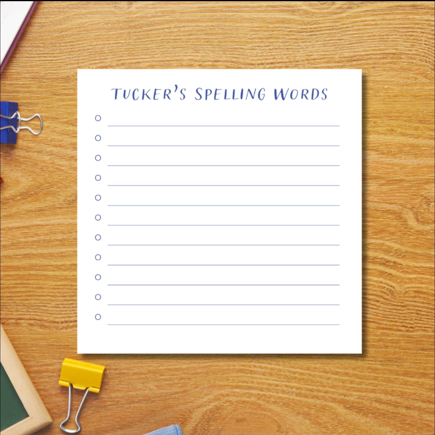 Square Spelling Words Notepad