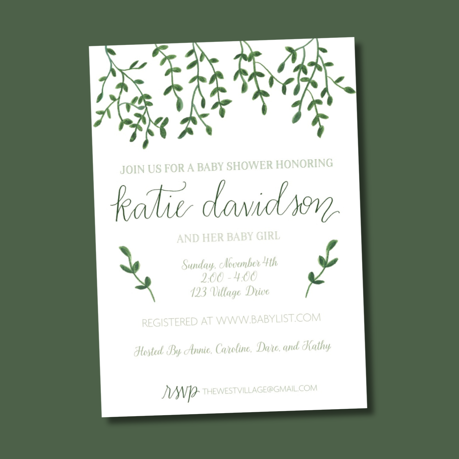Vine Baby Shower Invitation
